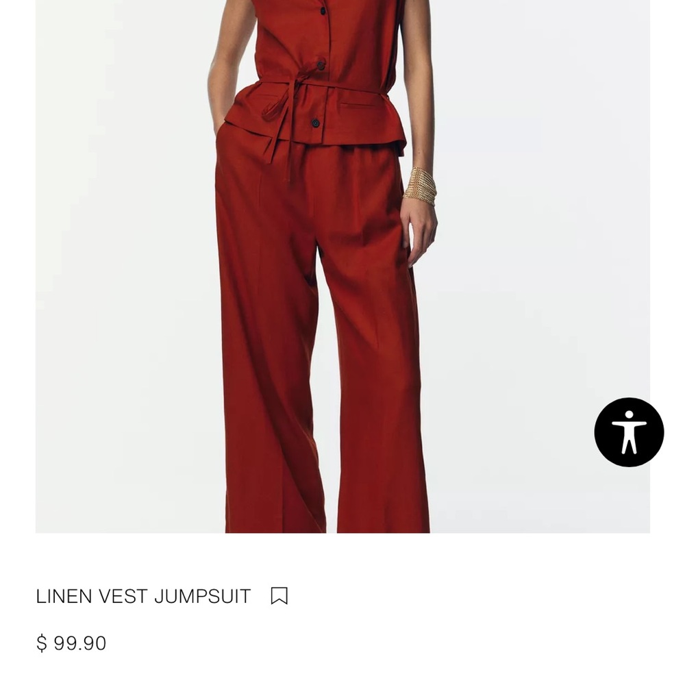 Zara fall 2025 Red Linen Vest Jumpsuit